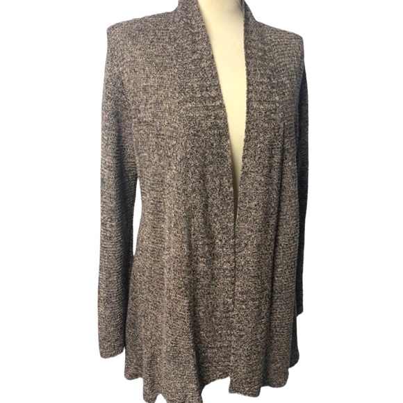 Eileen Fisher Linen Cardigan Open Waterfall Knit MP chocolate Brown Marled - Picture 2 of 10